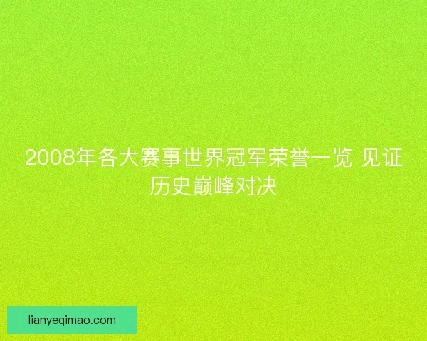 2008年各大赛事世界冠军荣誉一览 见证历史巅峰对决